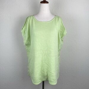 Lilly Pulitzer S/M Sandria 100% Cashmere Sweater Poncho Mojito Green Fringe Boxy